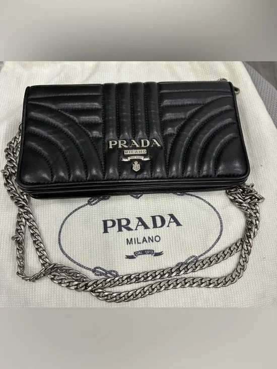 Prada Black Quilted Leather Chain Wallet-authentic - Picture 1 of 6